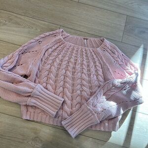 Free People Cable Knit Light Rose Sweater.